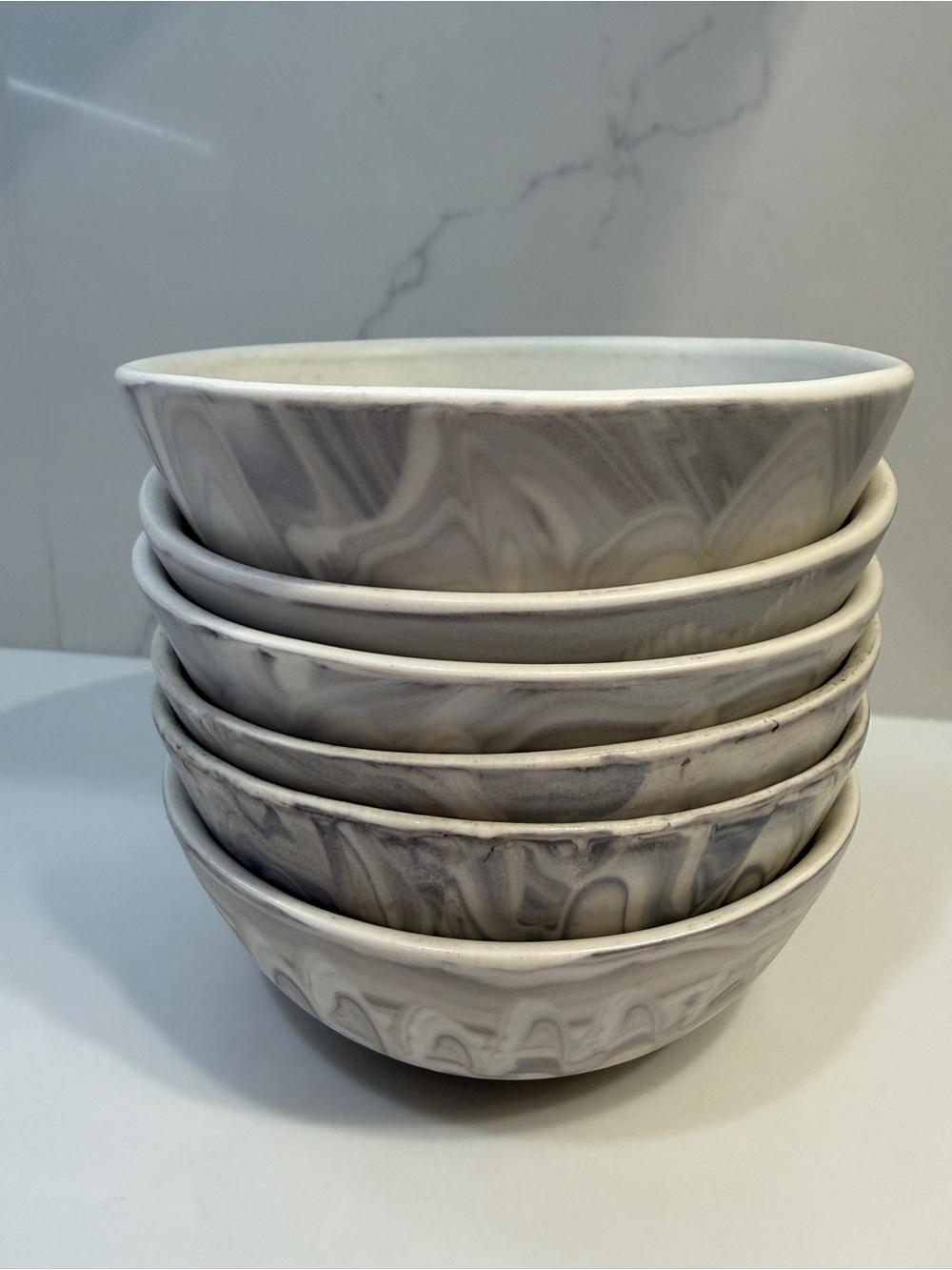 FELT AND FAT Marbled Ceramic Bowls - Cream & Gray (Set of 6)